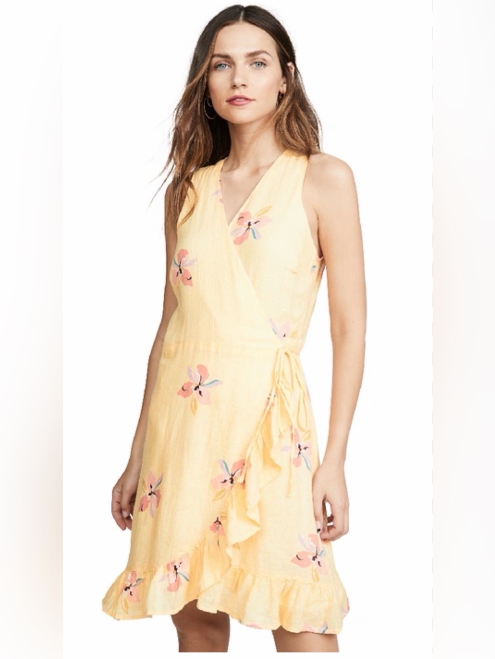 Rails  Yellow Floral Wrap Dress W/ Ruffled Hem